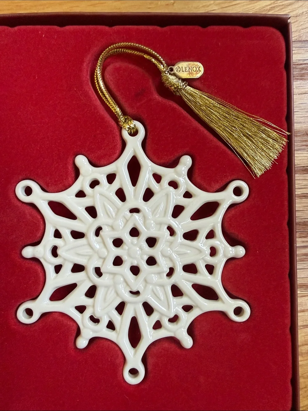 Lenox White Porcelain Snowflake Ornament with Gold Cord